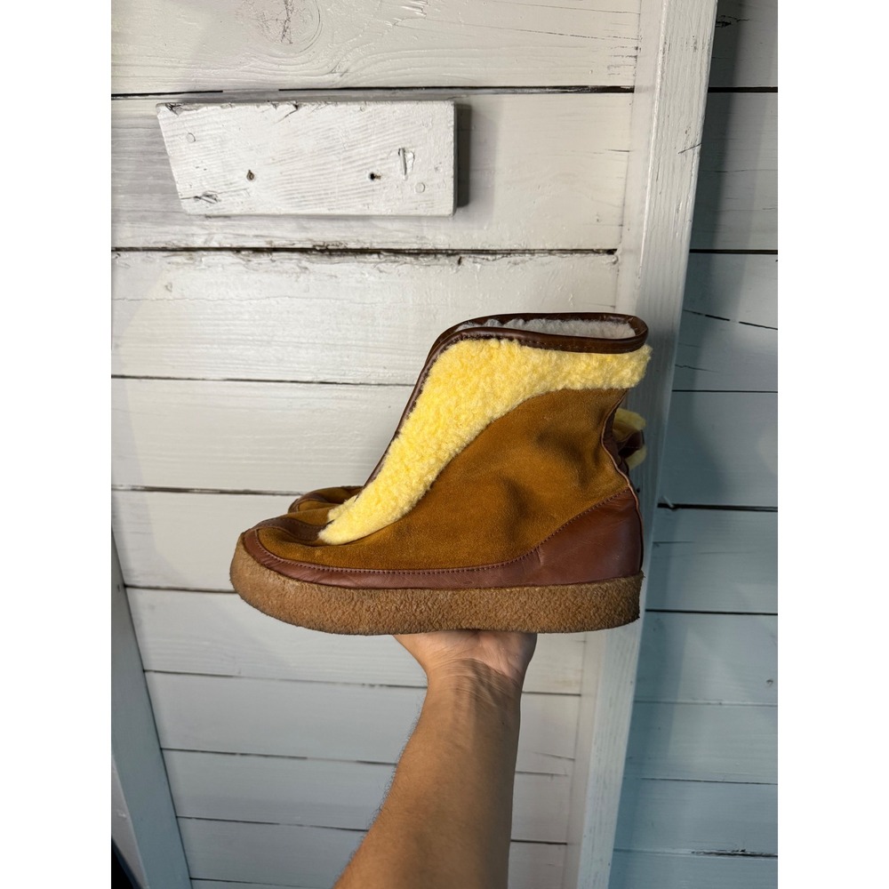 Vintage 70s LL Bean Brown Leather Suede Wool Pile Lined  Winter Boots size 9